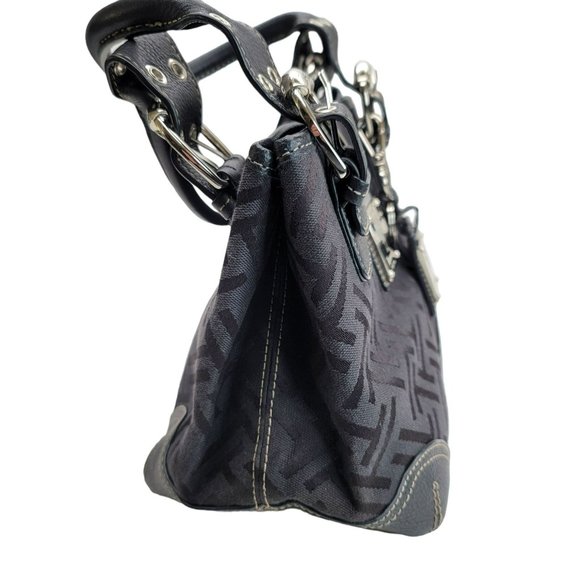 Tignanello Logo Black Purse Handbag Shoulder Bag Silver Hardware PD038 - Picture 2 of 16